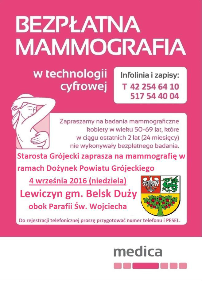 Badania mammograficzne Grójec wrzesień 2016